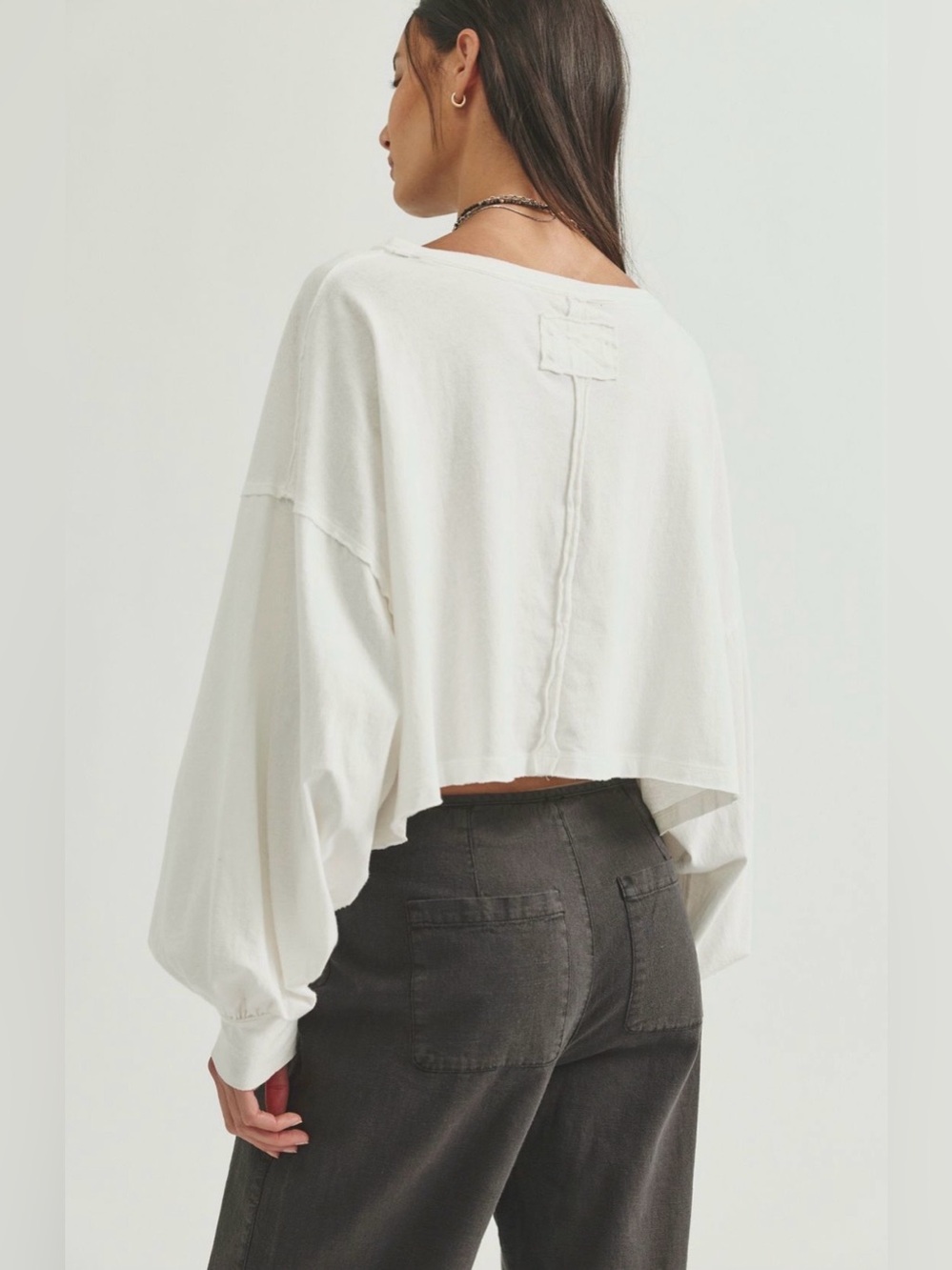 NWT Free People WE THE FREE Sandy Long Sleeve Top Clean Ivory size Large - Picture 2 of 7